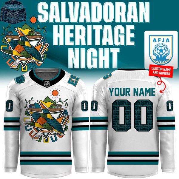 San Jose Sharks Salvadoran Heritage Game Night 2026 Personalized Hockey Jersey